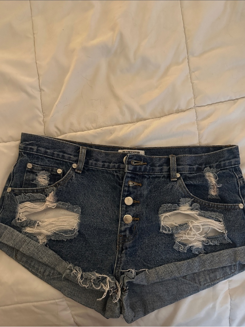 One Teaspoon Distressed Dark Blue Denim Shorts